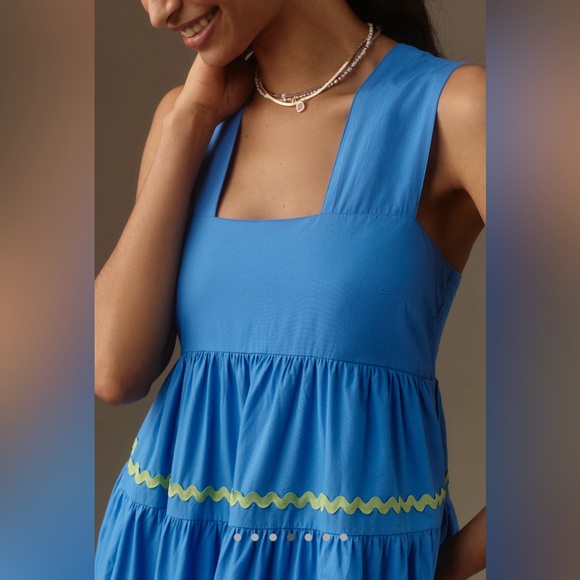 NEW Anthropologie Square-Neck Tiered Midi Dress: Smocked Scallop Edition - Picture 4 of 8